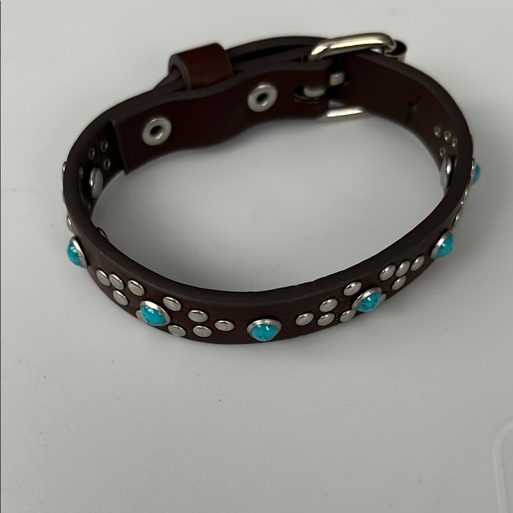 Express Silver and Brown Leather Bracelet with Studs